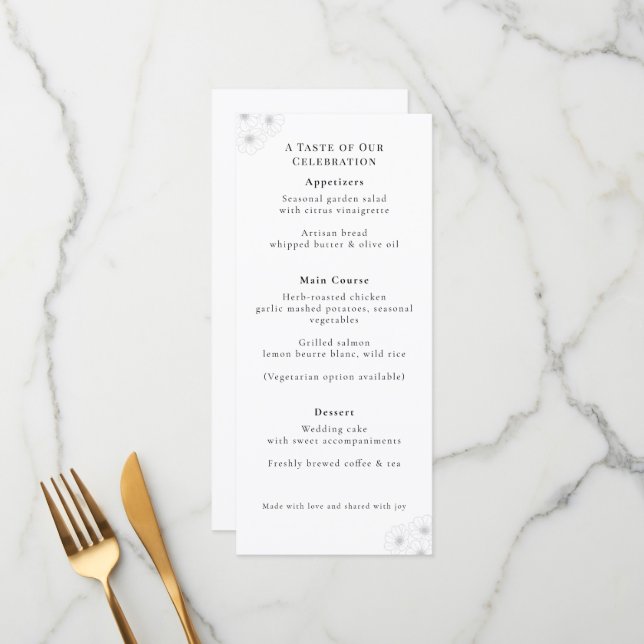 Soft Bloom Elegance "4 *9" Wedding Menu (Devant/Arrière en situation)