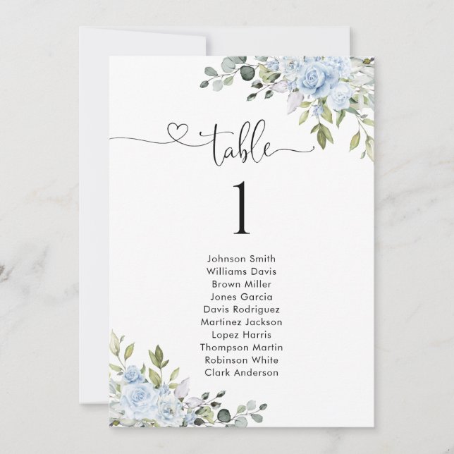Soft Blue Botanical Table Number Seating Chart (Devant)