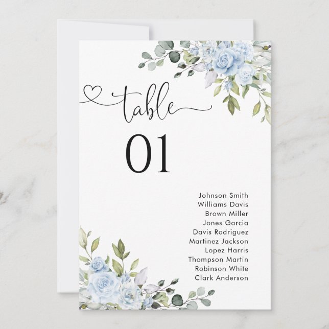 Soft Blue Botanical Table Number Seating Chart (Devant)