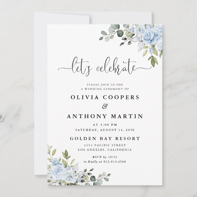 Soft Blue Botanical Wedding Invitation (Devant)