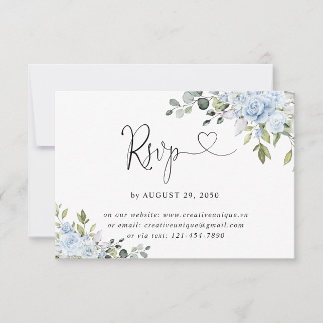 Soft Blue Botanical Wedding Online RSVP Card (Devant)