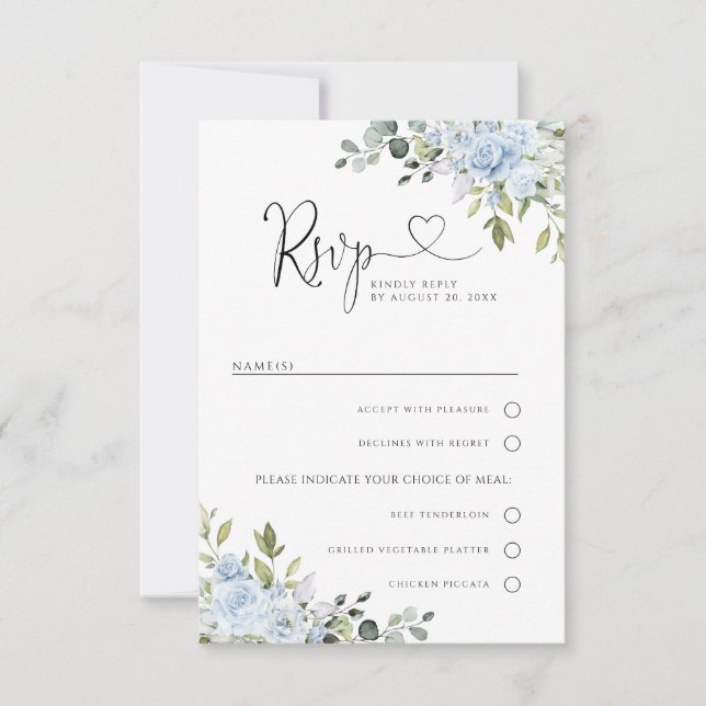 Soft Blue Botanical Wedding With Meal Choice RSVP  (Devant)