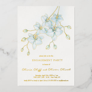 Soft Blue Orchid Engagement Party Invitation