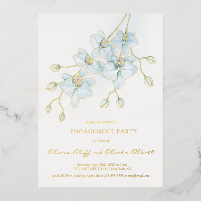 Soft Blue Orchid Engagement Party Invitation (Recto)