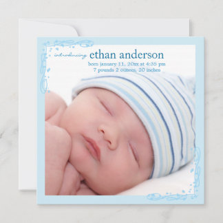 Soft Blue Swirl Baby Boy Photo Faire-part de naiss