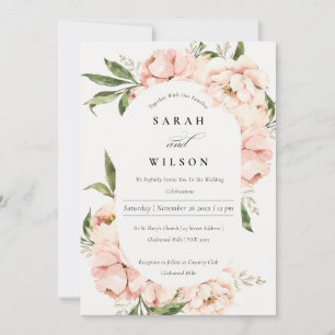 Soft Blush Peach Floral Capsule Wedding Invitation