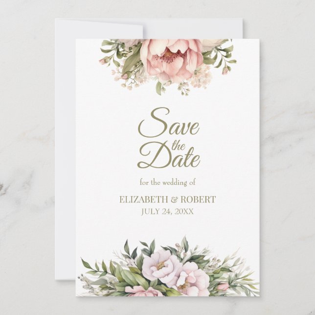 Soft Blush Peony Save The Date Card (Devant)