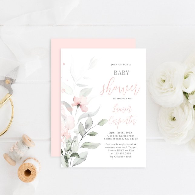 Soft Blush rose Baby shower invitation fille (Créateur téléchargé)