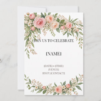 Soft Blush Watercolor Rose Birthday Invitation Tem