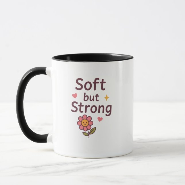 Soft but Strong – Cute Pastel Flower Mug (Gauche)