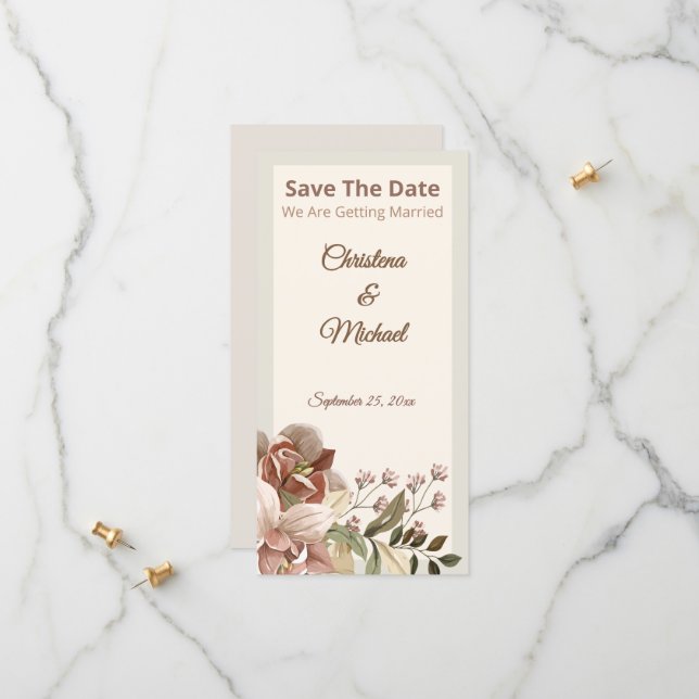 Soft Dusty Rose Floral Wedding Save The Date (Devant/Arrière en situation)