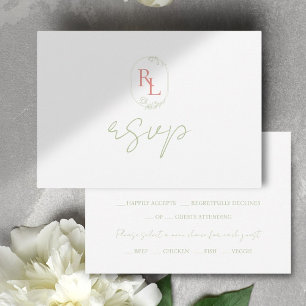 Soft Green & Coral Monogramme Mariage RSVP