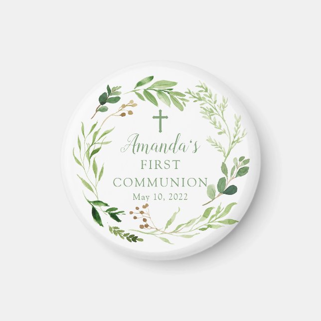 Soft Green Leaf First Communion  Magnet (Devant)