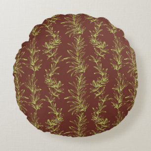 Soft Green Rosemary Branch Outline Coussin rond