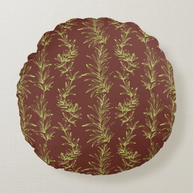 Soft Green Rosemary Branch Outline Coussin rond (Devant)
