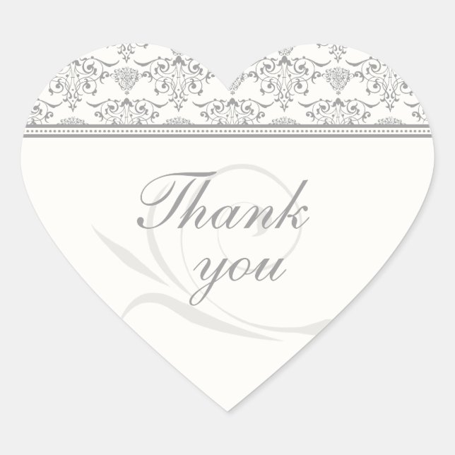 Soft gris chic mariage damassé merci stickers (Devant)