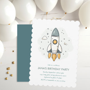 Soft Pastel Beige Rocket Ship Nursery Invitation  