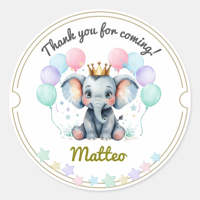 Soft Pastel Elephant Thank You Stickers (Devant)