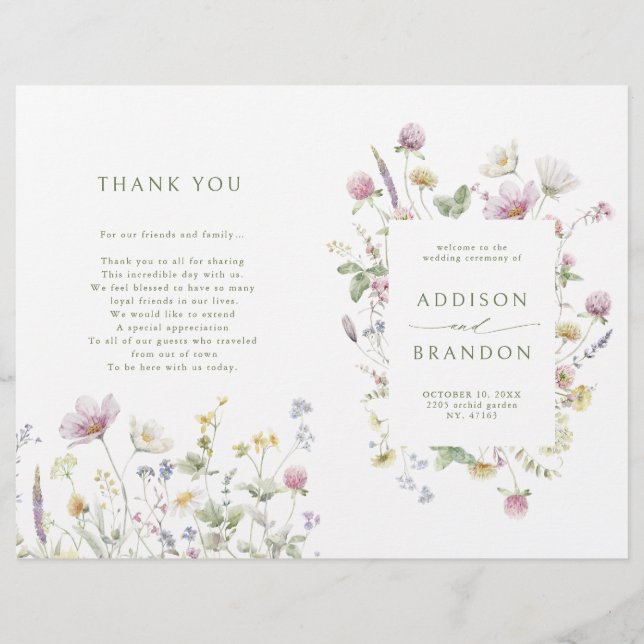 Soft Pastel Fleur sauvage Programme de mariage bot (Devant)