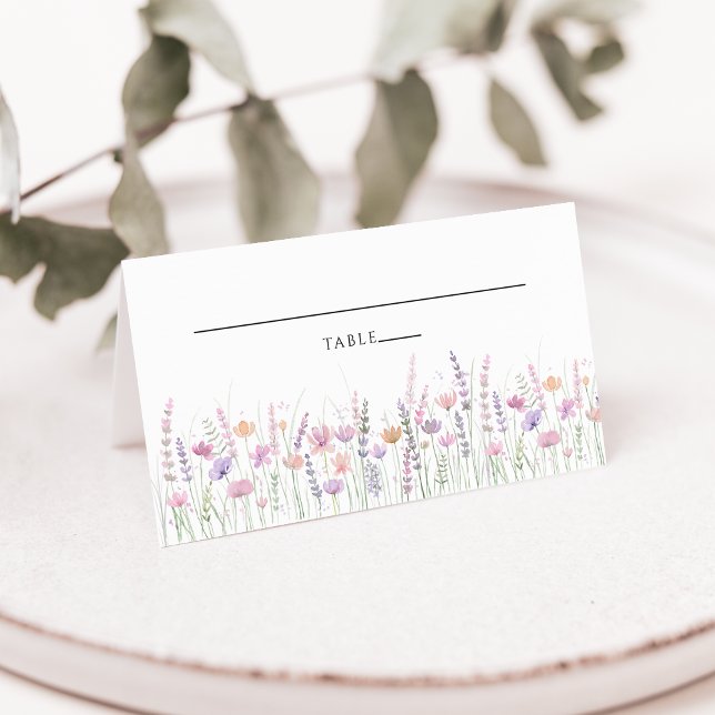 Soft Pastel Floral Wildflower Wedding Place Card (Créateur téléchargé)