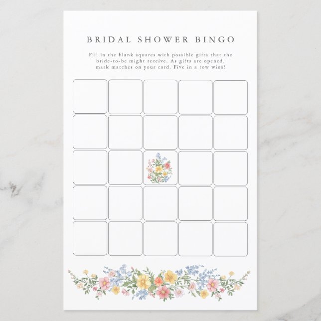 Soft Pastel Ornate Spring Bridal Shower Bingo Game (Devant)