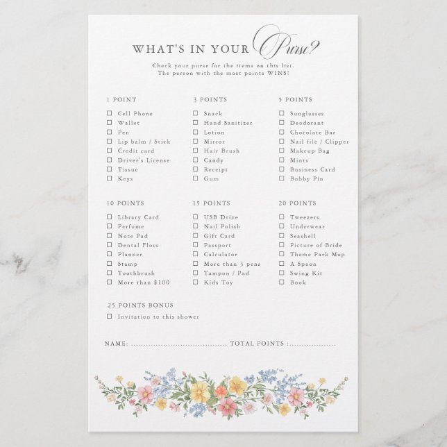 Soft Pastel Ornate Spring Chic Bridal Shower Game (Devant)