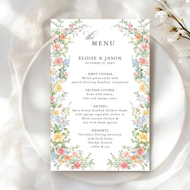 Soft Pastel Ornate Spring Garden Chic Menu Mariage (Soft Pastel Ornate Spring Garden Chic budget Wedding Menu)