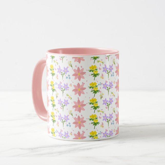 Soft Pastel Wildflower Pattern Two-Tone mug (Devant gauche)