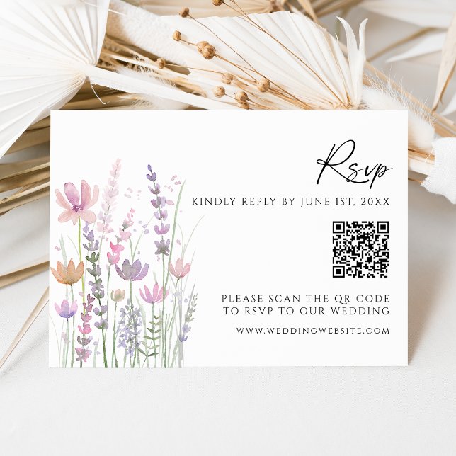 Soft Pastel Wildflower QR Code Wedding RSVP Card (Créateur téléchargé)