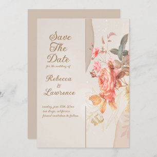 Soft Peach Flowers Élégant Mariage Invitation