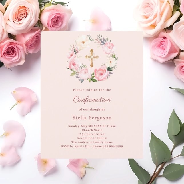 Soft pink blush florals Confirmation invitation (Créateur téléchargé)