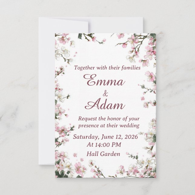 Soft Pink Cherry Blossom Floral Wedding Invitation (Devant)