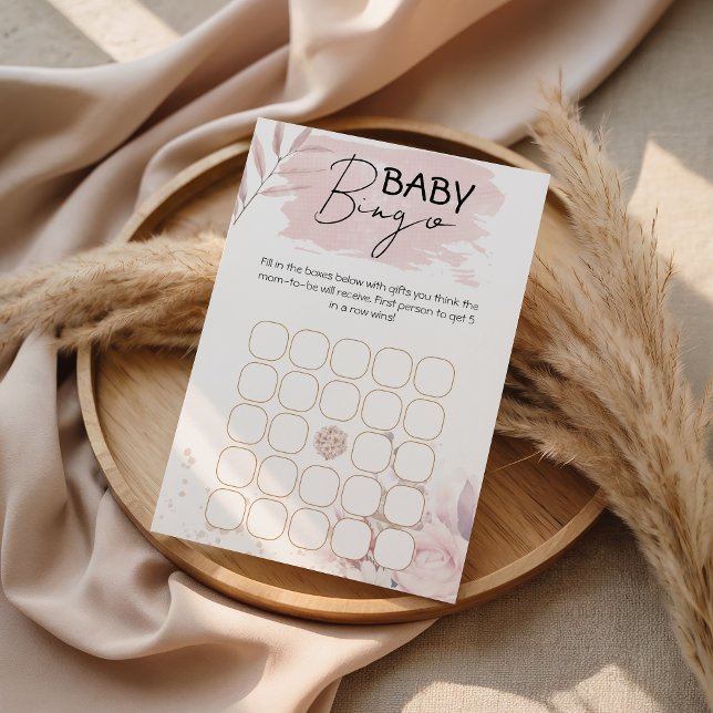 Soft Pink Floral Baby Shower Bingo Game Printable (Créateur téléchargé)