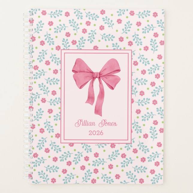 Soft Pink Floral Framed Pink Bow Custom Name (Devant)