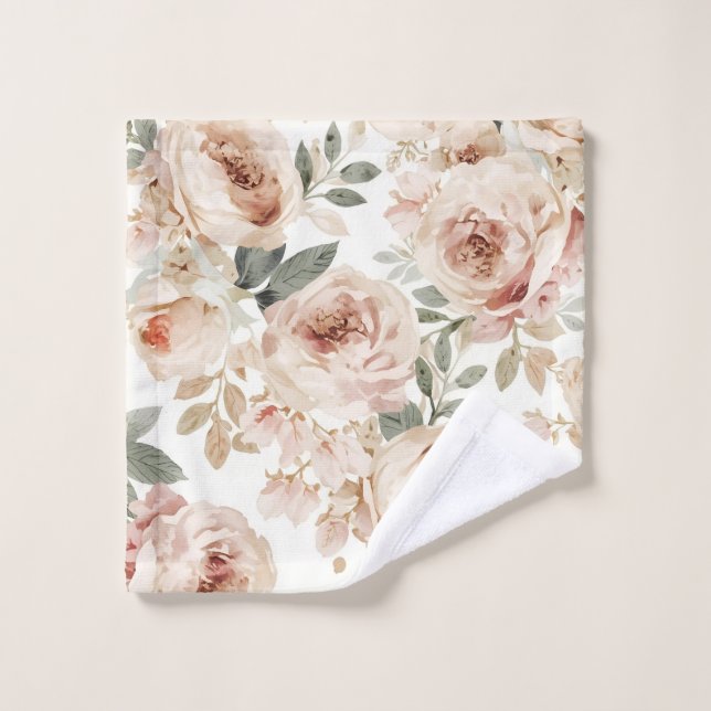 Soft Pink Roses Watercolor Floral Print Botanical (Gant de toilette)