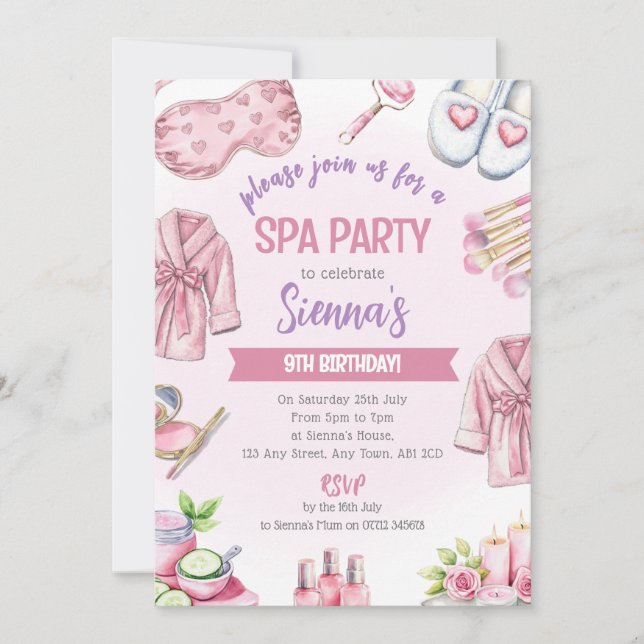 Soft Pink Spa Party Invitation - Relax & Pamper (Devant)