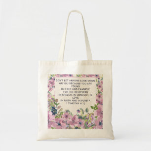 Soft Purple Floral Chrétien Bible Verse Sac fourre