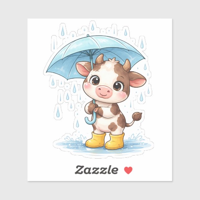 Soft Rainy Day Cow Custom-Cut Vinyl Sticker (Feuille)