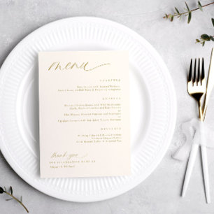 Soft Romantic Script Cream Gold Menus Mariage