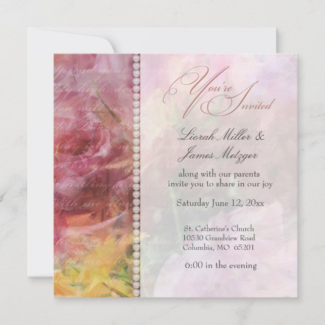 Soft romantique invitation à un mariage floral et  (Devant)