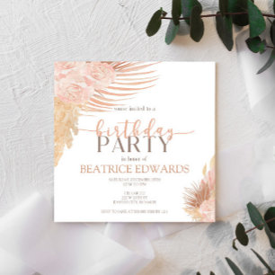Soft Rose Floral Invitation fête d'anniversaire