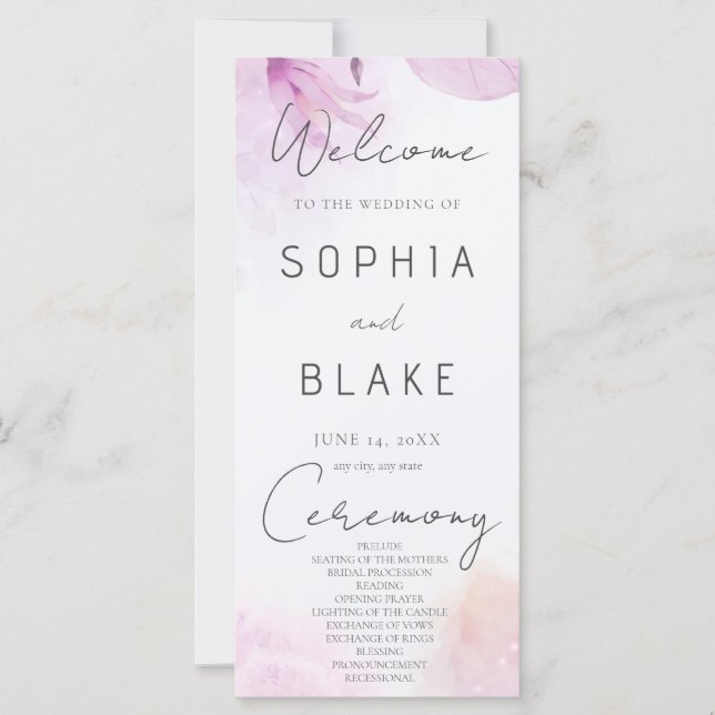 Soft rose moderne Boho Floral Wedding Programme (Devant)