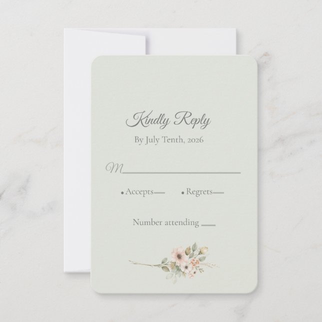 Soft Sage Botanical Wedding RSVP Card | (Devant)