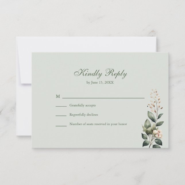 Soft Sage Green Floral Wedding RSVP Card (Devant)