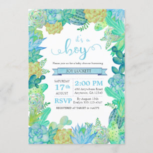 Soft Succulent & Cacti Boy Baby shower Invitation