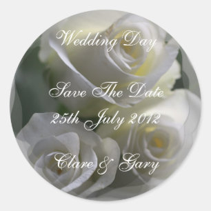 Soft White Roses Mariage Jour Date stickers