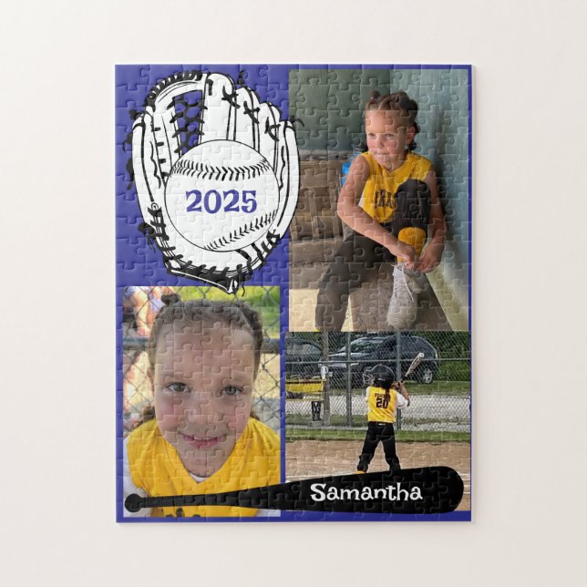 Softball ou Baseball 3 Photo Jigsaw Puzzle bleu (Vertical)