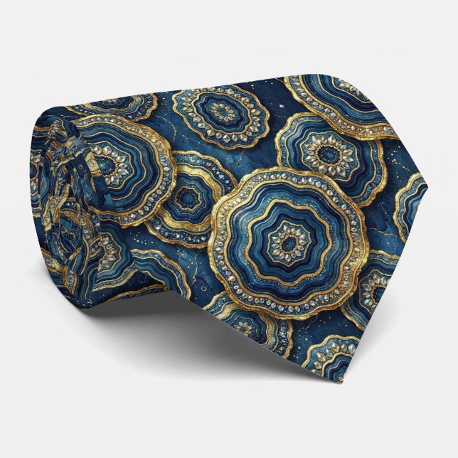 Soie fausse de luxe | Col de cravate géode Navy Bl (Roulé)