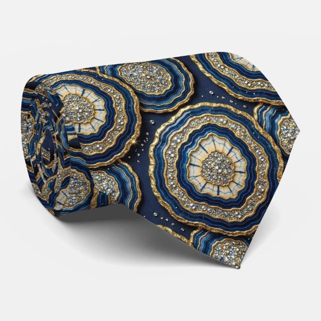 Soie fausse de luxe | Col de cravate géode Navy Bl (Roulé)