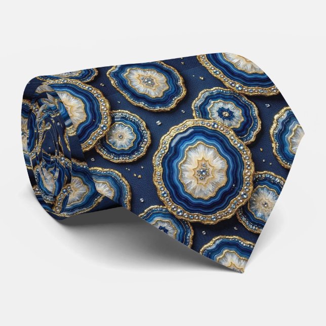 Soie fausse de luxe | Col de cravate géode Navy Bl (Roulé)